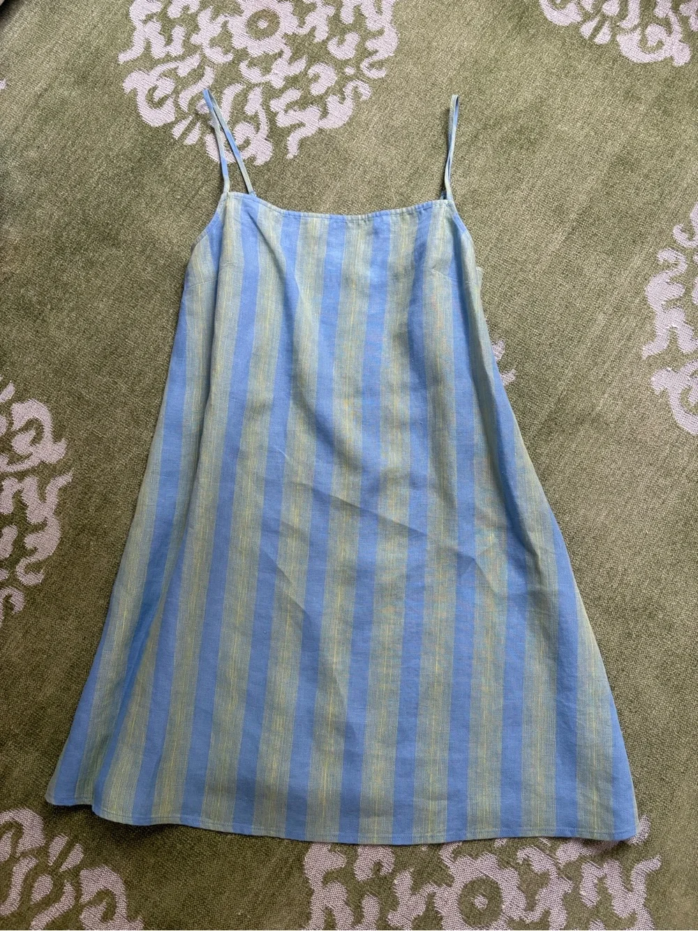 STAUD Blue and Light Green Striped Slip Dress